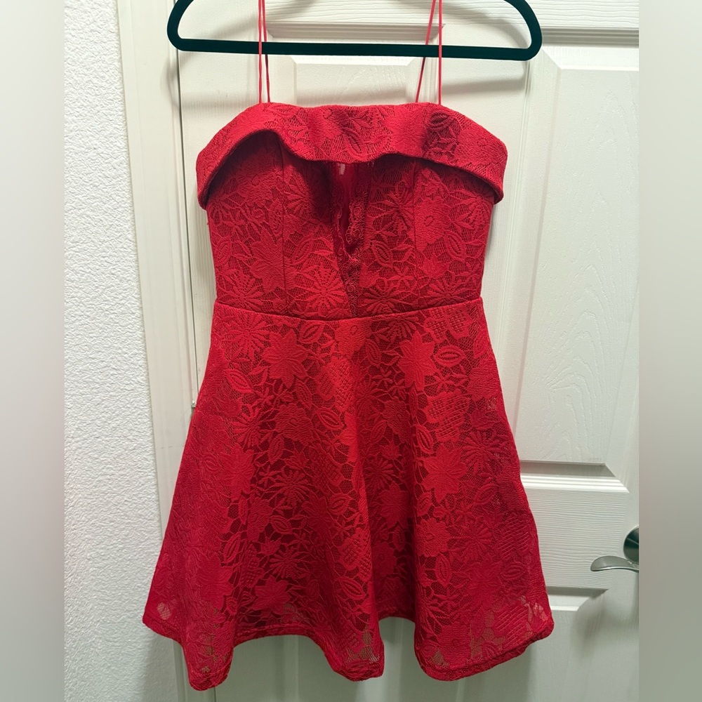 Papaya Red Lace Mini Dress